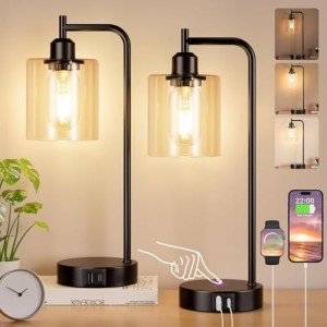 Set of 2 Industrial Touch Bedside Lamps