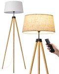 Dimmable Wooden Tripod Floor Lamp with Remote