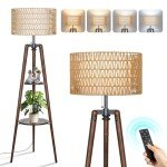 Dimmable Tripod Floor Lamp with Rattan Shades