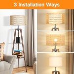 Dimmable Tripod Floor Lamp with Rattan Shades