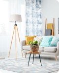Dimmable Wooden Tripod Floor Lamp with Remote