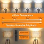 Dimmable Tripod Floor Lamp with Rattan Shades