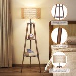 Dimmable Tripod Floor Lamp with Rattan Shades