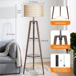 Dimmable Tripod Floor Lamp with Rattan Shades