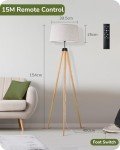 Dimmable Wooden Tripod Floor Lamp with Remote