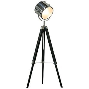 Adjustable Industrial Tripod Floor Lamp with Wooden Legs
