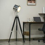 Adjustable Industrial Tripod Floor Lamp with Wooden Legs