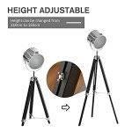 Adjustable Industrial Tripod Floor Lamp with Wooden Legs