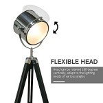 Adjustable Industrial Tripod Floor Lamp with Wooden Legs