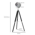 Adjustable Industrial Tripod Floor Lamp with Wooden Legs