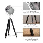 Adjustable Industrial Tripod Floor Lamp with Wooden Legs