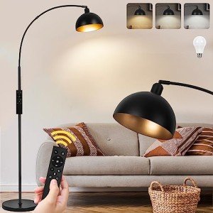 Dimmable Black Arc Floor Lamp with Remote Control