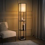 MiniSun Black Wooden Floor Lamp with Shelves
