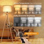 OUTON Wooden Tripod Floor Lamp with Remote & Shelf