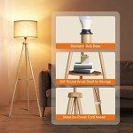 OUTON Wooden Tripod Floor Lamp with Remote & Shelf