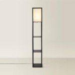 MiniSun Black Wooden Floor Lamp with Shelves