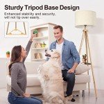 OUTON Wooden Tripod Floor Lamp with Remote & Shelf