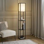 MiniSun Black Wooden Floor Lamp with Shelves