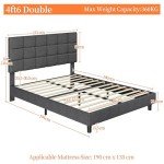 Yaheetech 4ft6 Upholstered Double Bed Frame - Dark Grey