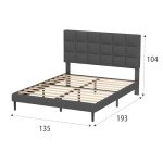 Yocreat Gray Double Bed Frame with Upholstered Headboard
