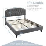 Dark Grey Upholstered Double Bed Frame with Headboard
