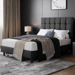 Yaheetech 4ft6 Upholstered Double Bed Frame - Dark Grey