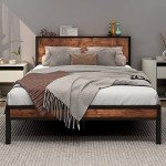 Double Bed Frame with Storage Headboard – Metal & Wood