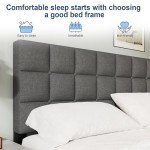 Yocreat Gray Double Bed Frame with Upholstered Headboard