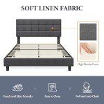 Yaheetech 4ft6 Upholstered Double Bed Frame - Dark Grey