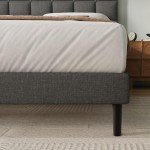 Yocreat Gray Double Bed Frame with Upholstered Headboard