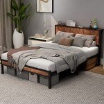 Double Bed Frame with Storage Headboard – Metal & Wood