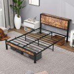 Double Bed Frame with Storage Headboard – Metal & Wood