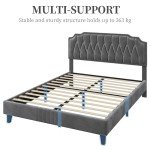 Dark Grey Upholstered Double Bed Frame with Headboard