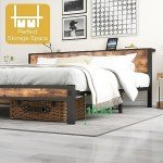 Double Bed Frame with Storage Headboard – Metal & Wood