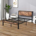 Double Bed Frame with Storage Headboard – Metal & Wood