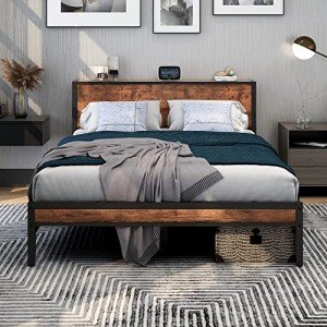DUMEE King Bed Frame with Storage & Headboard