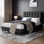 Dark Grey King Upholstered Bed Frame with Tufted Headboard