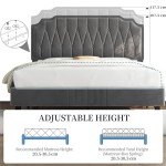 Dark Grey King Upholstered Bed Frame with Headboard