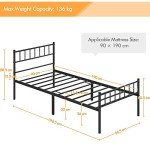 Yaheetech Black Metal Single Bed Frame with Storage