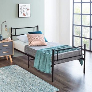 Black Metal Single Bed Frame with Storage Space