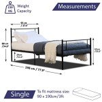 Black Metal Single Bed Frame with Storage Space