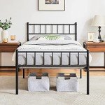 Yaheetech Black Metal Single Bed Frame with Storage