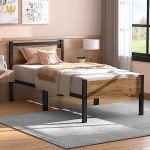 Yornoli Single Bed Frame with Wood Headboard