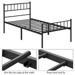 Yaheetech Black Metal Single Bed Frame with Storage