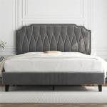 Dark Grey Upholstered Double Bed Frame with Headboard