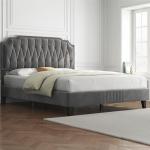 Dark Grey Upholstered Double Bed Frame with Headboard