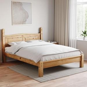 Corona Double Bed Frame in Beige, Solid Pine