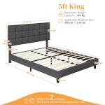 Dark Grey King Upholstered Bed Frame with Tufted Headboard