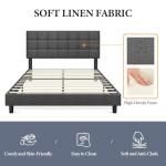 Dark Grey King Upholstered Bed Frame with Tufted Headboard
