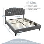 Dark Grey King Upholstered Bed Frame with Headboard